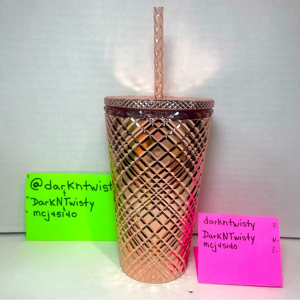 BNWT 1 STARBUCKS 2023 ROSE GOLD JEWELED 16 OZ TUMBLER COLD CUP - Picture 11 of 15